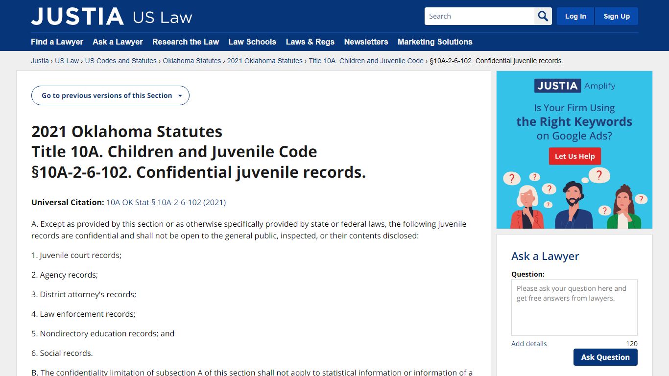 Oklahoma Statutes §10A-2-6-102 (2021) - Confidential juvenile records ...