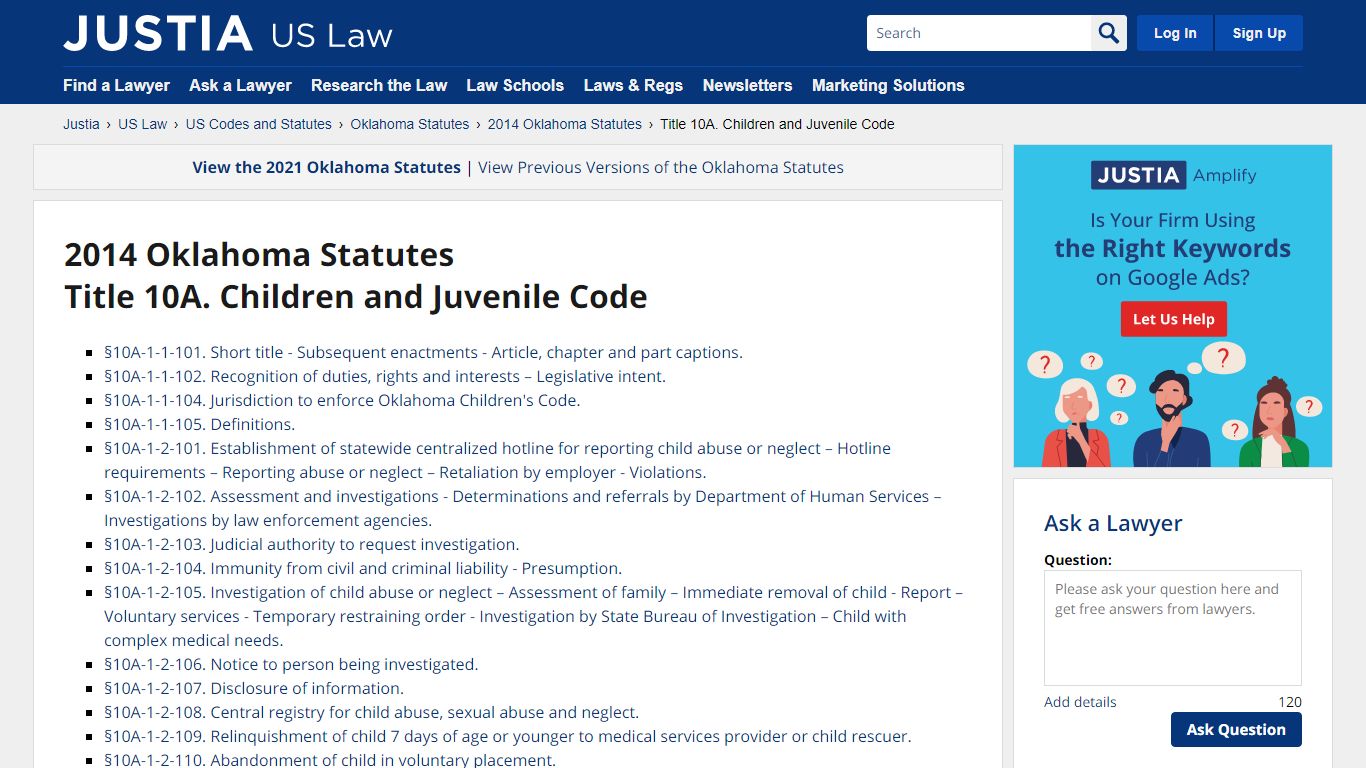 2014 Oklahoma Statutes :: Title 10A. Children and Juvenile Code